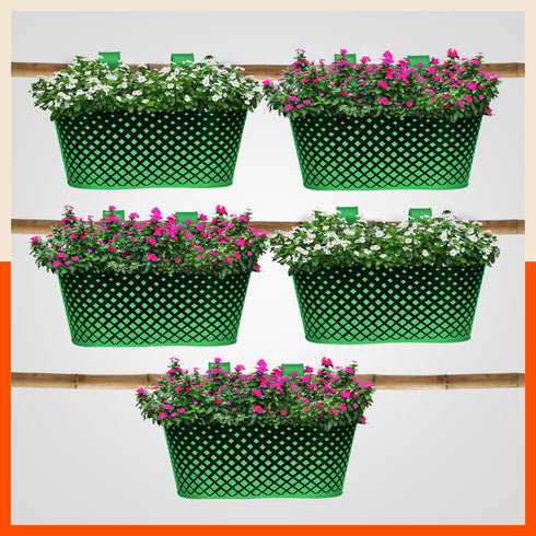 DIA Hanging Metal Pot Holders / Planters for Home / Balcony / Garden | Green - Set of 5
